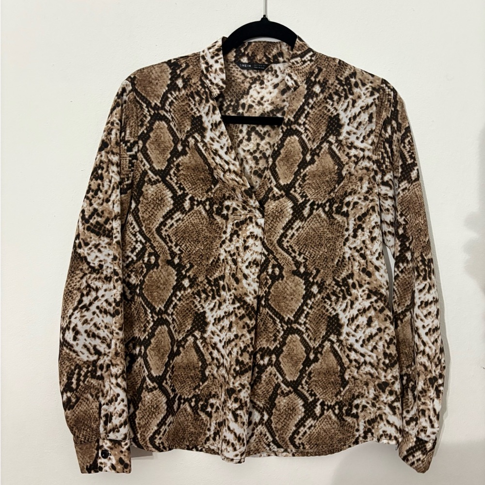 SHEIN Brown Snake Print Blouse